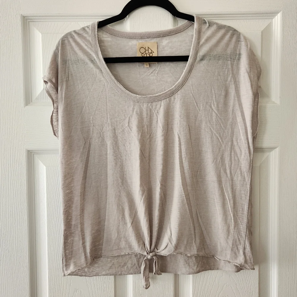 Chaser Lightweight Tie Front Scoop Neck Tshirt Gray - Picture 1 of 4